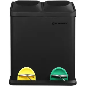 SONGMICS Poubelle 30L avec 2 compartiments, Noir Nouveau / 2 x 15L pas cher