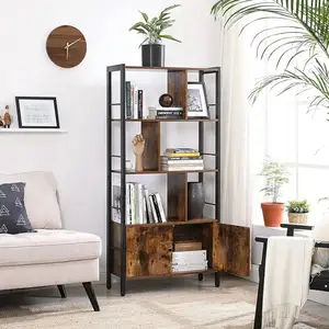 Comparateur de prix : Bibliothèque style industriel VASAGLE - 4 étagères, 2 portes - 74 x 30 x 154,5 cm