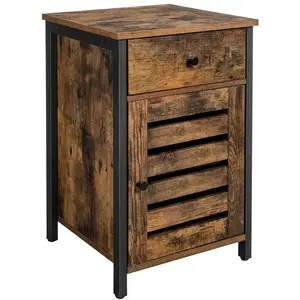 VASAGLE Table d'appoint avec tiroir, Marron Rustique + Noir pas cher