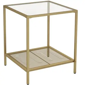 SONGMICS Table d’appoint carré verre doré pas cher