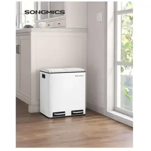 Comparateur de prix : SONGMICS Poubelle en métal 2 x 15L, Blanc