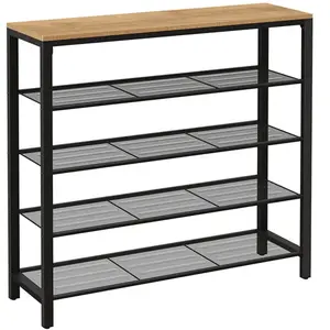 VASAGLE Étagère à chaussures style industriel, Marron Miel + Noir / 100 x 30 x 92.5 cmVendu parsongmics