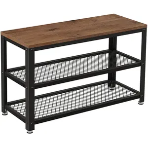 VASAGLE Banc à chaussures à 2 niveaux, Marron Vintage + Noir pas cher