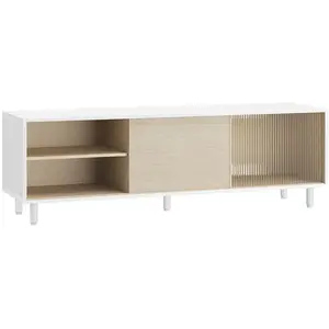 VASAGLE Meuble TV pour TV Jusqu’à 60 Pouces, Blanc Nuage + Beige Naturel pas cher