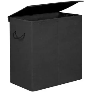 SONGMICS Panier à linge 2 compartiments pliable, Noir pas cher