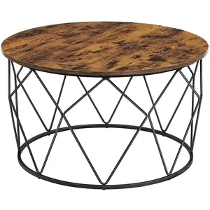 VASAGLE Table basse ronde, Marron Rustique + Noir / 50Diamètre x 40H cm pas cher