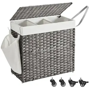 SONGMICS Panier à linge avec roulettes 3 compartiments, Gris / 66 x 33 x 66 cm pas cher