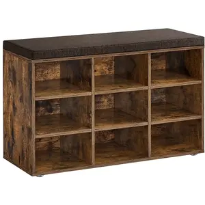 VASAGLE Banc à chaussures 9 compartiments, Marron Rustique / 9 Compartiments(30,3P x 78,5L cm)
