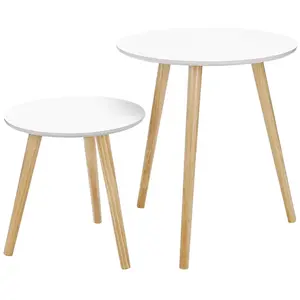 SONGMICS Table de salon rond design, Blanc+Naturel pas cher