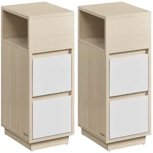 Comparateur de prix : VASAGLE Table de chevet étroite avec 2 tiroirs et compartiment, Beige Naturel + Blanc Nuage / 1