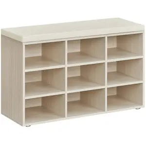 VASAGLE Banc à chaussures 9 compartiments, Beige Naturel + Beige Cappuccino / 9 Compartiments(30,3P x 78,5L cm)