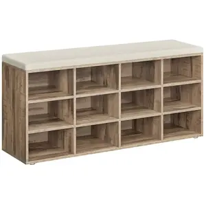 VASAGLE Banc à chaussures 9 compartiments, Marron Camel + Beige Cappuccino / 12 Compartiments(30,3P x 104L cm) pas cher