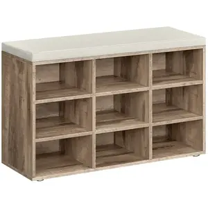 VASAGLE Banc à chaussures 9 compartiments, Marron Camel + Beige Cappuccino / 9 Compartiments(30,3P x 78,5L cm)