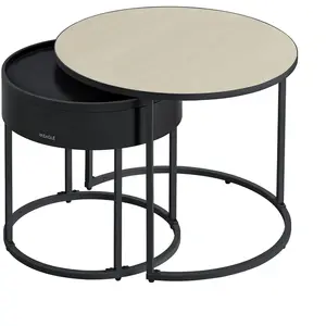 VASAGLE Tables Basses, Lot de 2, Style Moderne, Rangement Discret et Plateau, pour Salon, Chambre, Balcon, Beige Naturel et Noir d'Encre pas cher