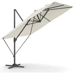 SONGMICS Parasol de jardin déporté 270 x 270 cm inclinaison blanc crème pas cher