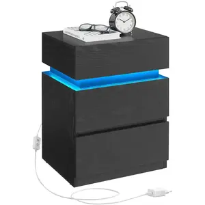 VASAGLE Table de chevet avec LED, Noir Boisé