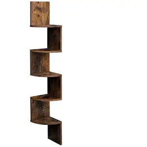 VASAGLE Étagère d'angle à 5 niveaux en forme zigzag, Marron Rustique pas cher