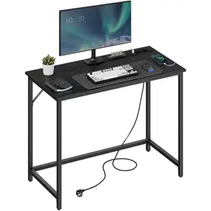 VASAGLE Bureau informatique avec multiprises LED, Noir Boisé + Noir D'encre pas cher