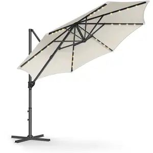 SONGMICS Parasol de jardin 300 cm avec 28 LED solaires, Blanc Crème pas cher