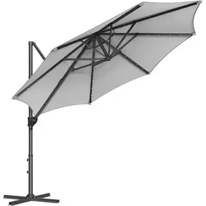 SONGMICS Parasol de jardin 300 cm avec 28 LED solaires, Gris Tourterelle pas cher