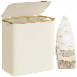 SONGMICS Panier à linge mince avec couvercle, Blanc Crème / 150L (60 x 38,5 x 70,5 cm) pas cher