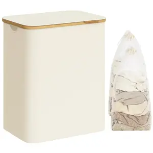 SONGMICS Panier à linge mince avec couvercle, Blanc Crème / 130L (52 x 38,5 x 70,5 cm) pas cher