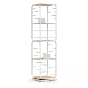 VASAGLE Bibliothèque à 4 Niveaux, avec Serre-Livres pour Petits Espaces, Cadre en Acier, Beige Naturel et Blanc Nuage