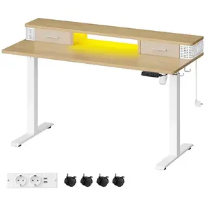 VASAGLE Bureau électrique réglable, Couleur Chêne Naturel / 60 x 140 x (72-120) cm pas cher
