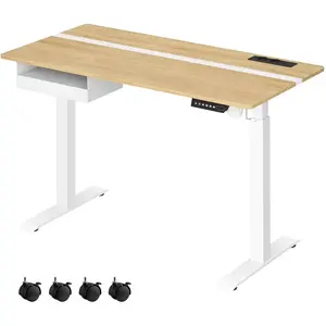 VASAGLE Bureau réglable en hauteur, Couleur Chêne Naturel + Blanc Nuage / 60P x 120L cm pas cher