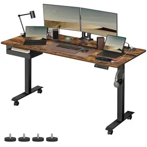 VASAGLE Bureau réglable en hauteur, Marron Rustique + Noir / 70P x 160L cm pas cher