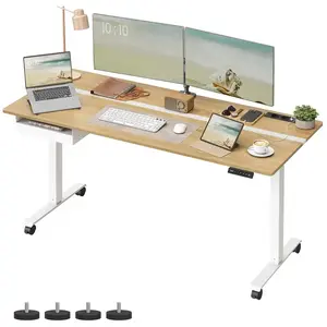 VASAGLE Bureau réglable en hauteur, Couleur Chêne Naturel + Blanc Nuage / 70P x 160L cm pas cher