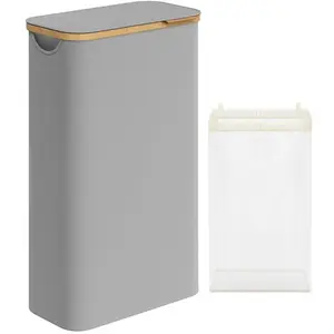 SONGMICS Panier à linge mince avec couvercle, Gris Tourterelle / 65L (42 x 22,5 x 70,5 cm) pas cher