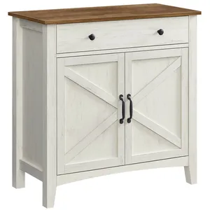 VASAGLE Buffet effet bois acier blanc rustique et marron miel pas cher