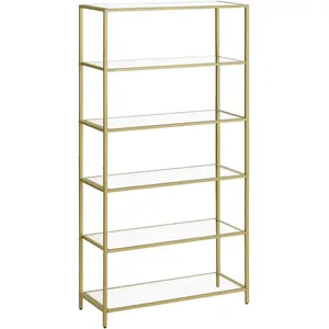 Comparateur de prix : Bibliothèque - VASAGLE - 6 Niveaux - Verre Trempé - Doré Métallique