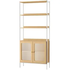 VASAGLE Bibliothèque à 6 Niveaux, avec Porte en Plastique PC, Style Comtemporain, Tablette Réglable, Salon, Beige Chêne et Blanc Perle pas cher