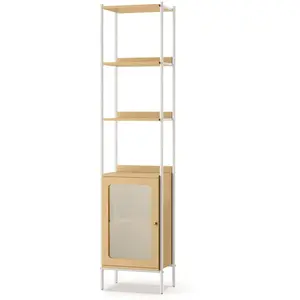 VASAGLE Bibliothèque à 6 Niveaux, avec Porte en Plastique PC, Style Comtemporain, Tablette Réglable, Salon, Beige Chêne et Blanc Perle pas cher