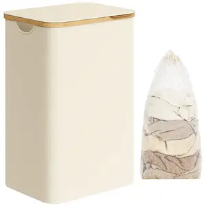 SONGMICS Panier à linge mince avec couvercle, Blanc Crème / 90L (42 x ... pas cher