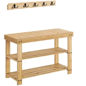 SONGMICS Porte-manteau et banc à chaussures 3 niveaux, Beige Naturel pas cher