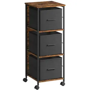 VASAGLE Caisson bureau mobile 3 tiroirs marron rustique noir, Marron rustique, noir d'encre pas cher