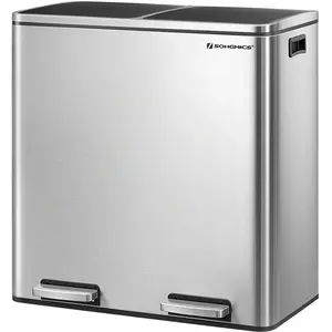 SONGMICS Poubelle à double compartiments (2*30 L), Argenté pas cher