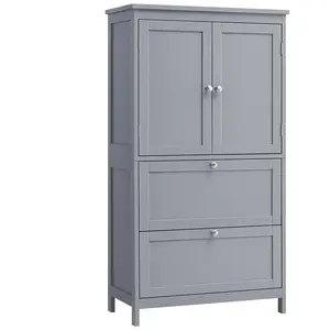 VASAGLE Armoire de salle de bain sur pied, Gris Mystique / 2 Tiroirs et 2 Portes pas cher