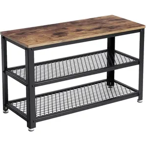 VASAGLE Banc à chaussures à 3 niveaux, Marron Rustique + NoirVendu parsongmics