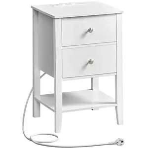 VASAGLE Table de chevet en bambou 2tiroirs avec multiprise pas cher