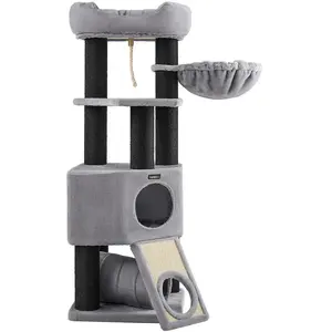 FEANDREA Arbre à chat 141 cm gris clair, Gris Clair + Noir pas cher
