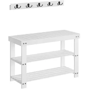 SONGMICS Porte-manteau et banc à chaussures 3 niveaux, Blanc Nuage pas cher