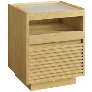 VASAGLE Table chevet avec lumière led avec tiroir chêne naturel pas cher