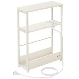 VASAGLE Table d’appoint fine avec multiprise 3 niveaux, Beige pas cher
