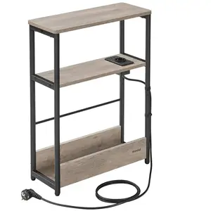 Comparateur de prix : VASAGLE Table d’appoint fine avec multiprise 3 niveaux, grège chiné