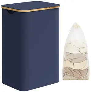 SONGMICS Panier à linge mince avec couvercle, Bleu Anthracite / 90L (42 x 32 x 70,5 cm) pas cher