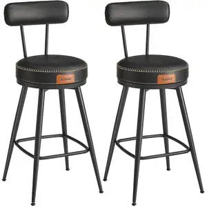 VASAGLE 2 Tabourets de bar en PU, Noir D'encre / 54P x 54L x 91H cm / 2